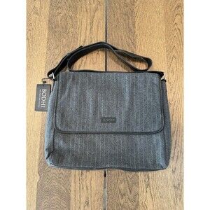 NWT Bodhi The Tech Collection Gray Striped Flannel Leather Messenger Laptop Bag